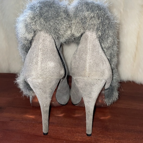 Mariah Carey Suede Leather w/Faux Fur Stiletto Boots Gray Genuine Leather Size 8 - Picture 7 of 11